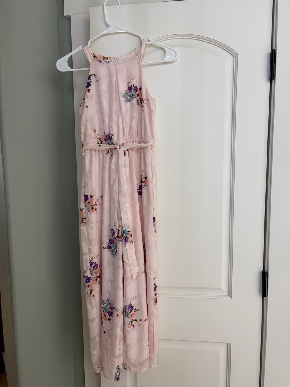 Girls Pink Floral Pants Suit with Tie Waist